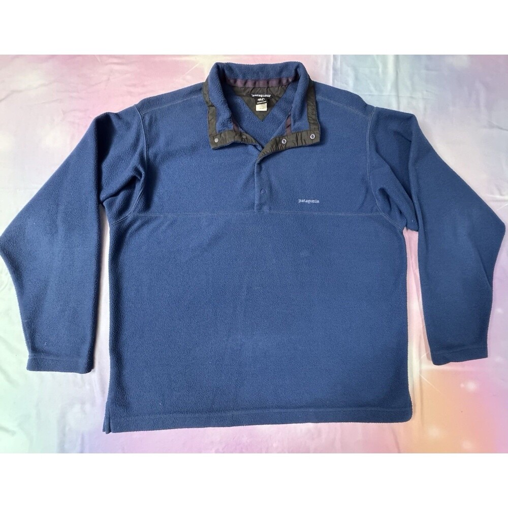 Patagonia Sweater Mens Medium Blue Made in USA Snap Micro Fleece Pullover Jacket